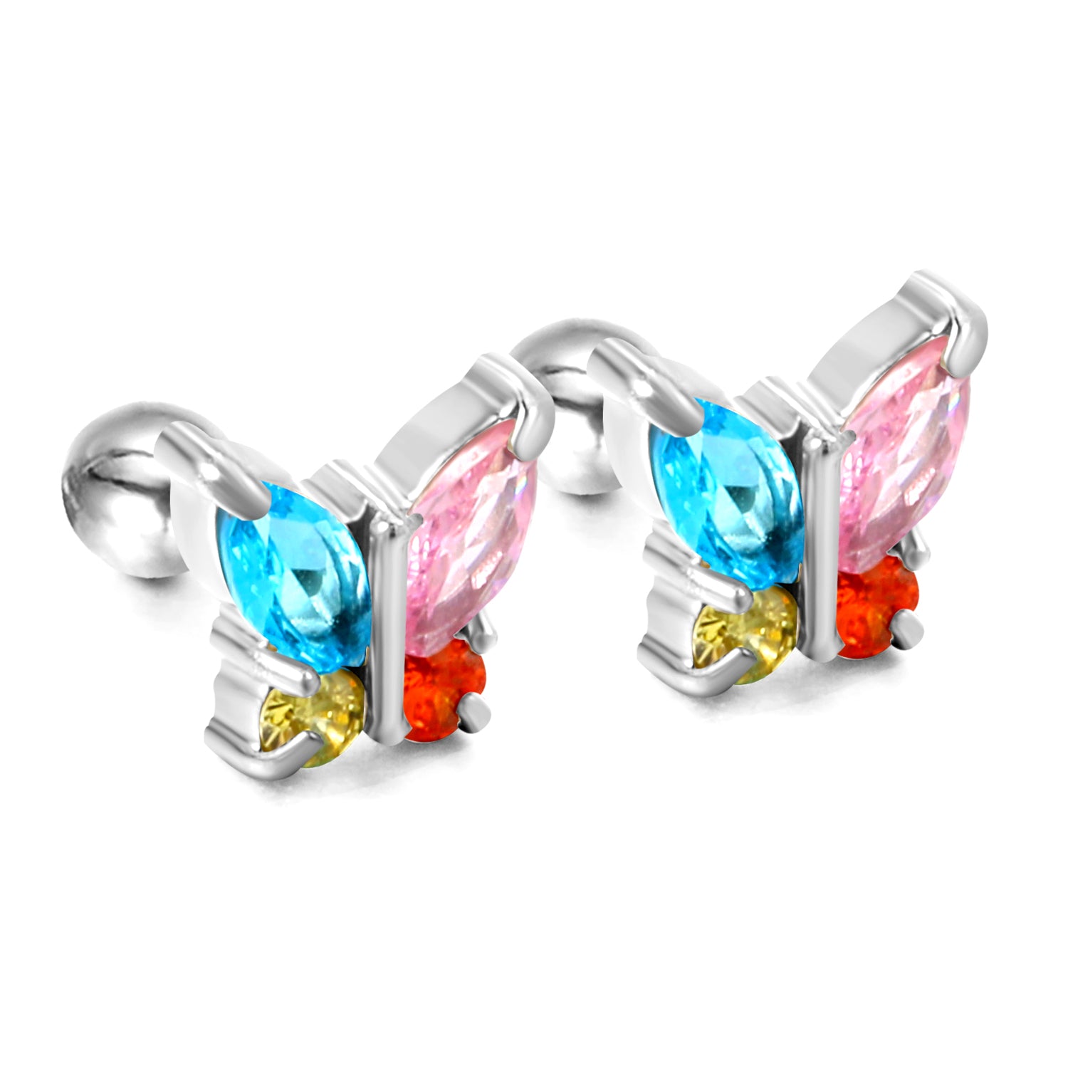 Butterfly Multicolor Stud Earring - Silver