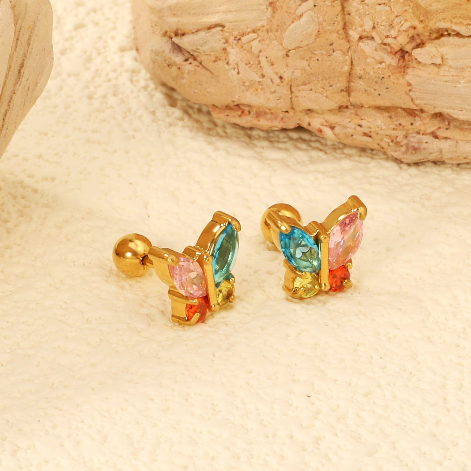 Butterfly Multicolor Stud Earring - Gold