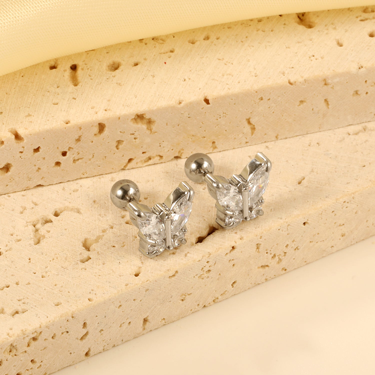 Butterfly Diamond Stud Earrings - silver