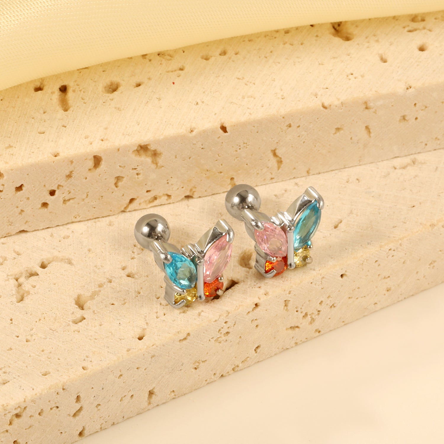 Butterfly Multicolor Stud Earring - Silver