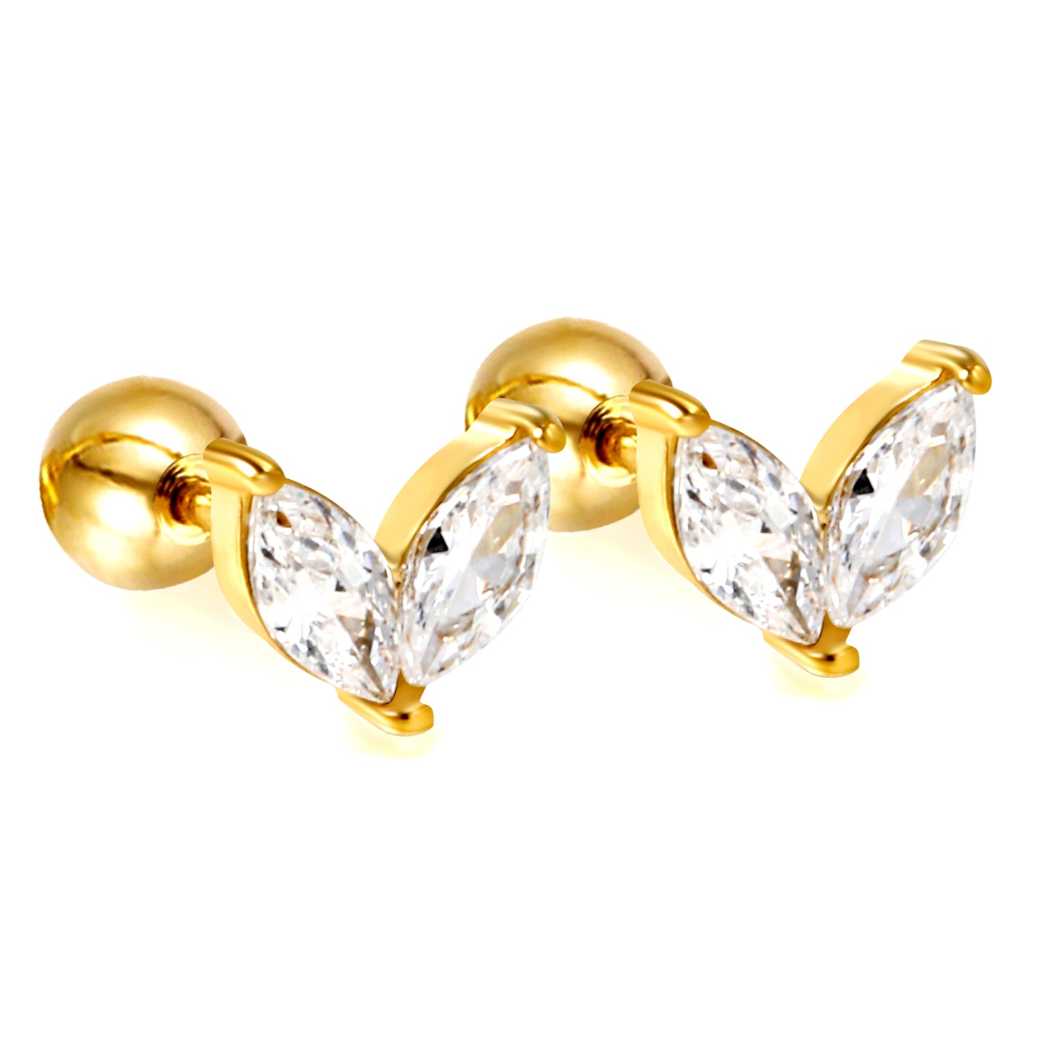 पत्ती के आकार के हीरे के स्टड इयररिंग्स