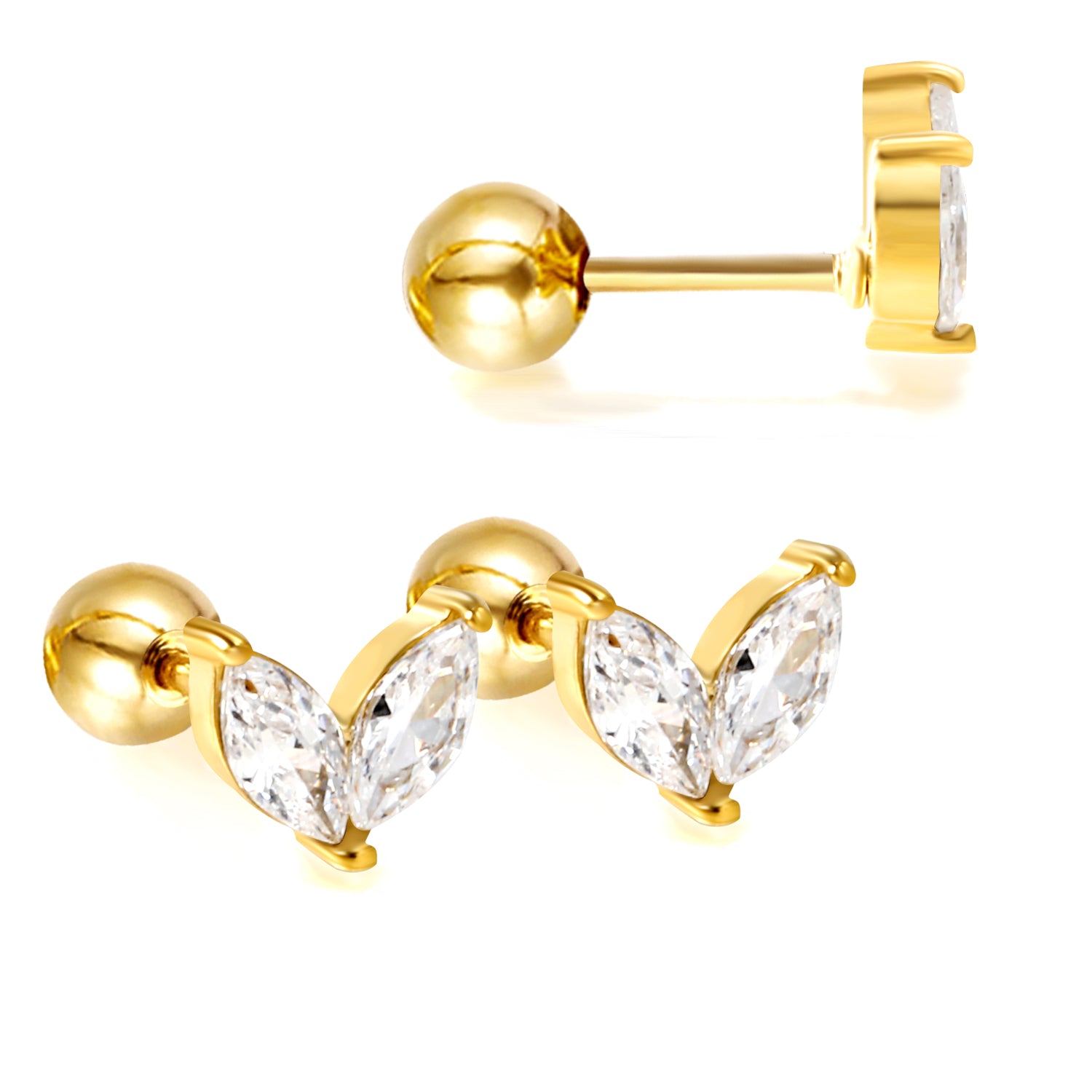 पत्ती के आकार के हीरे के स्टड इयररिंग्स