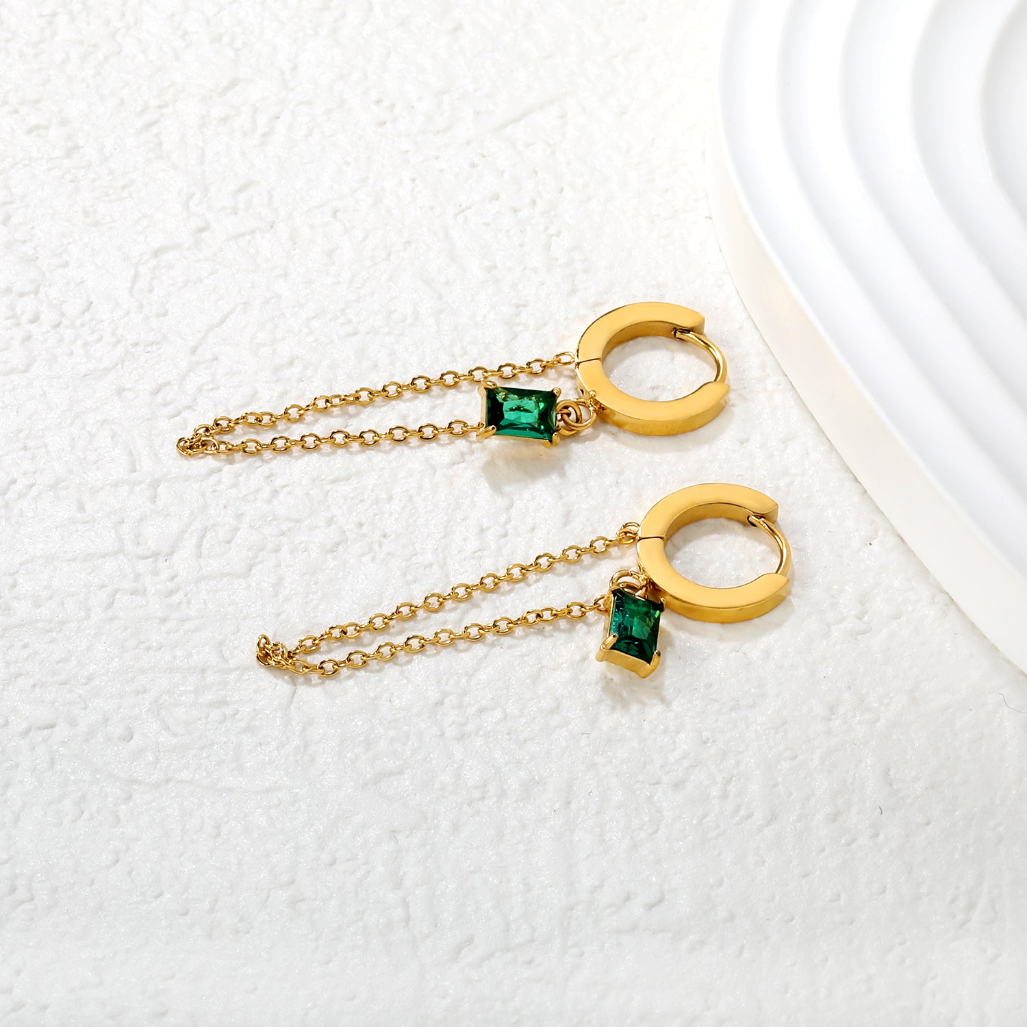Zia Chain Hoop Earring - Emerald