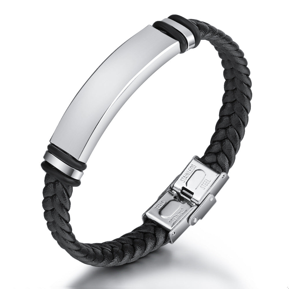 Engravable Leather Bracelet - Black