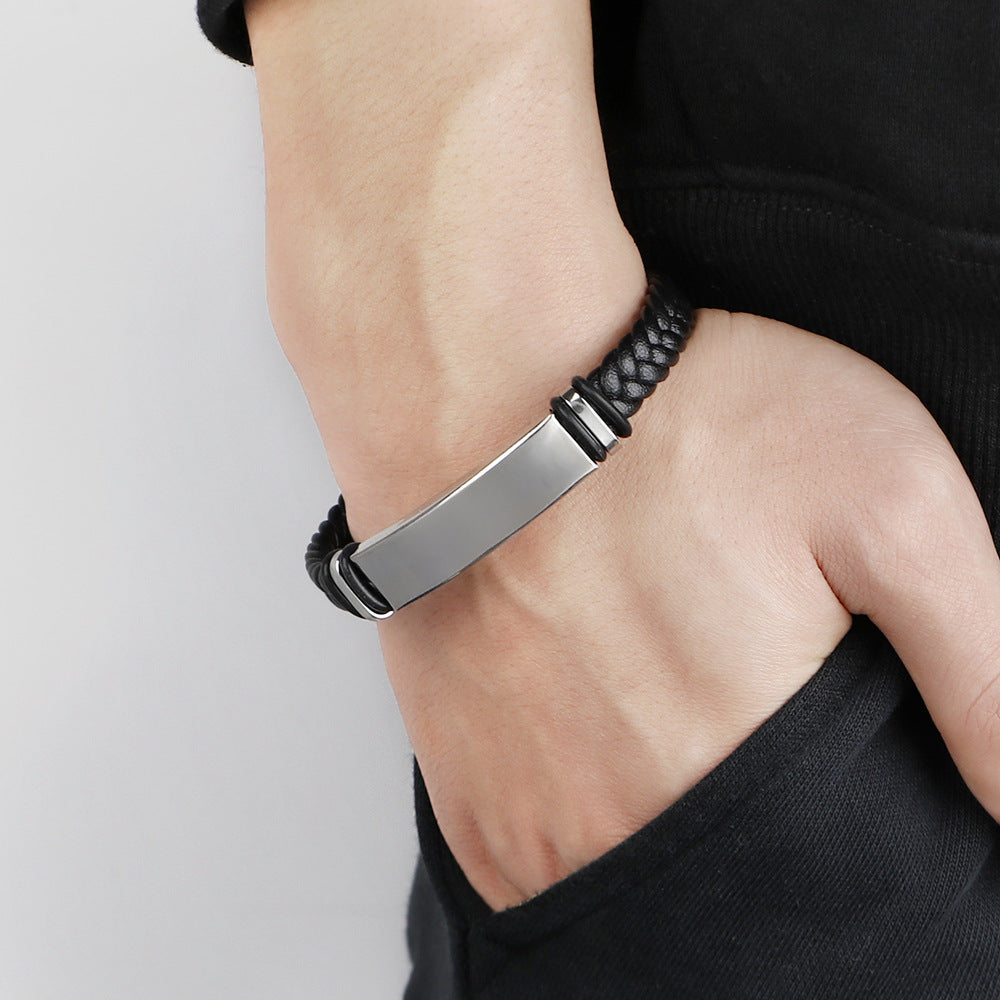 Engravable Leather Bracelet - Black