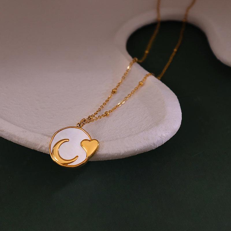 Moon Heart White Enamel Necklace