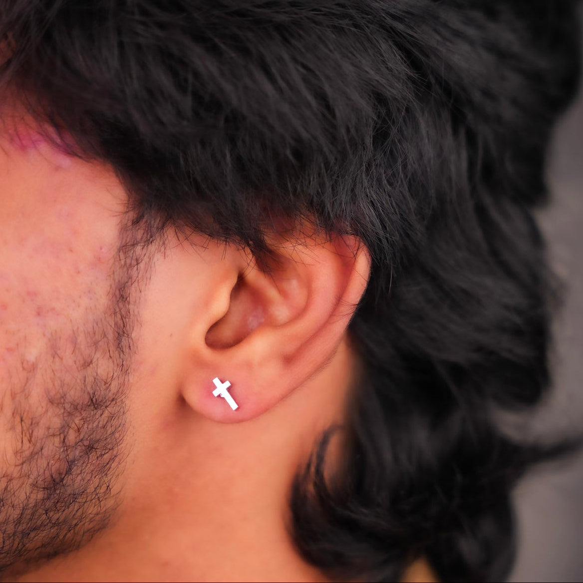 Cross Stud Earring - Silver Tone
