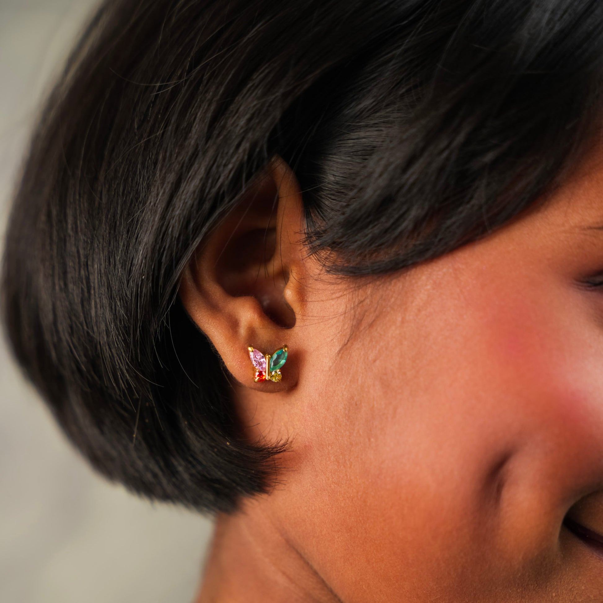 Butterfly Multicolor Stud Earring - Gold