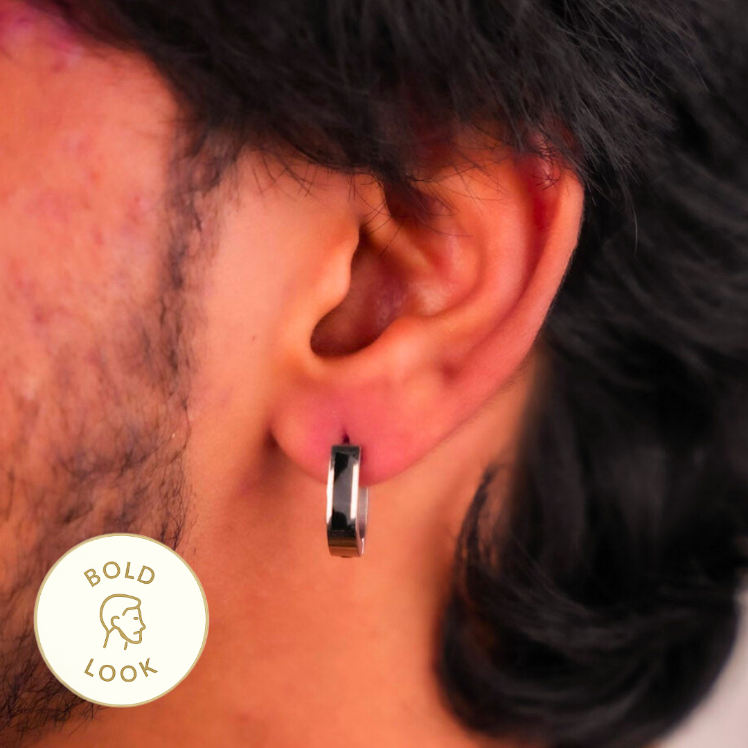 Chrome Noir Hoop Earring