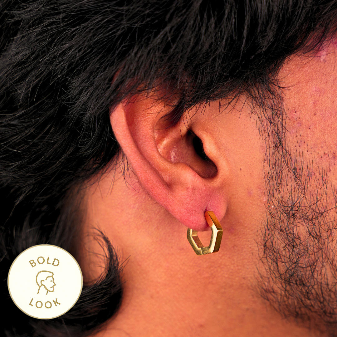 Pentagon Hoop Earring - Gold