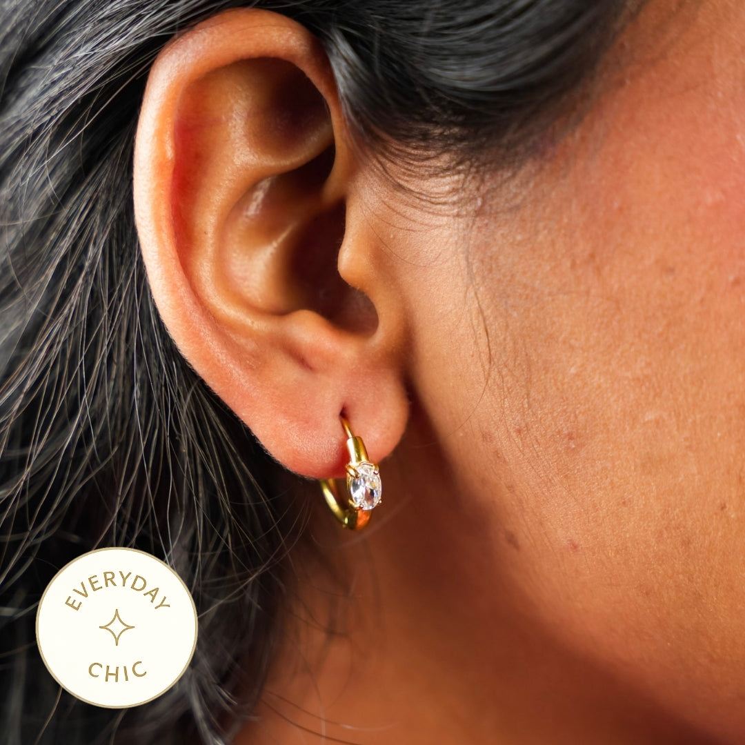 Sparkle Huggie Hoop Earring - Oval