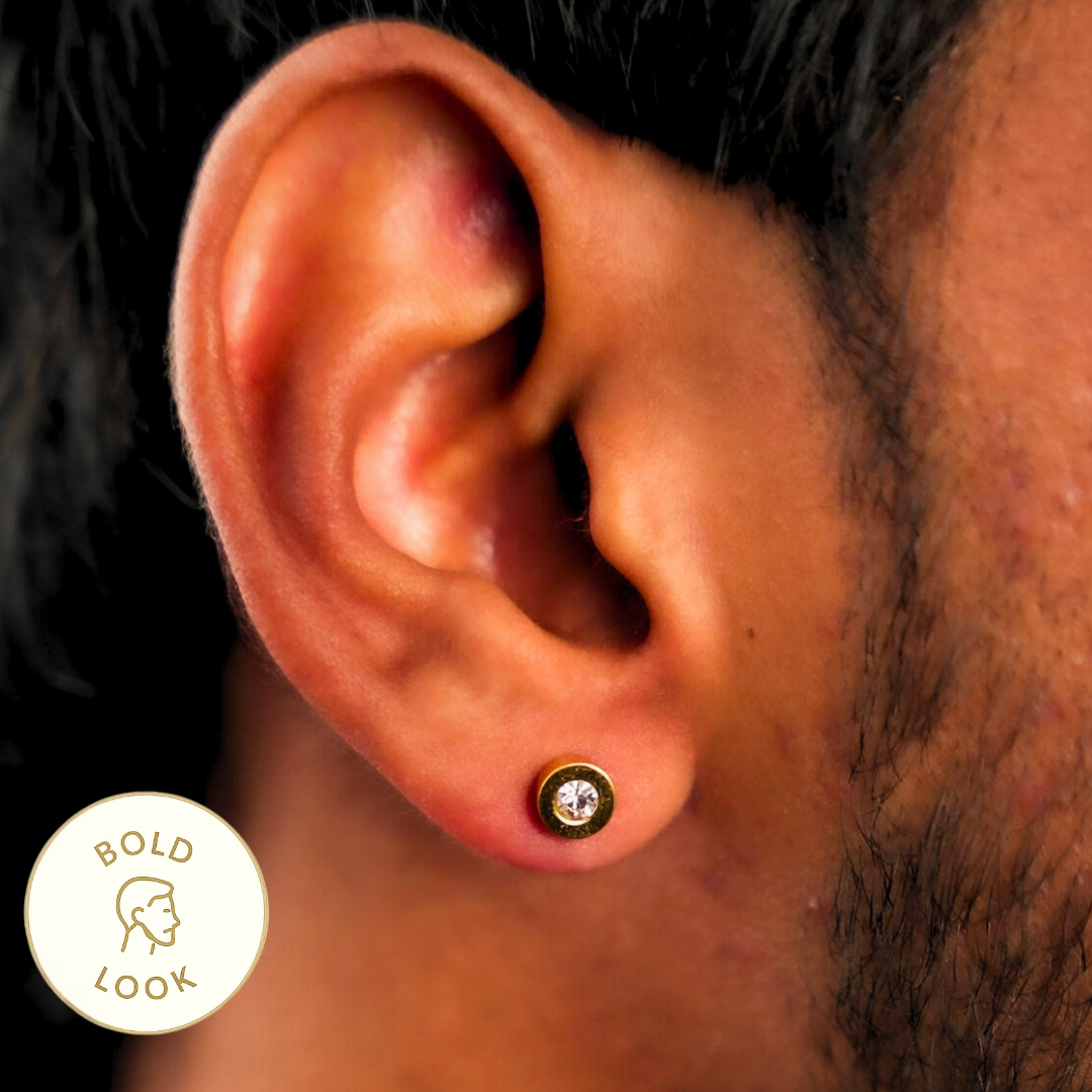 Disc Diamond Stud Earring - Gold