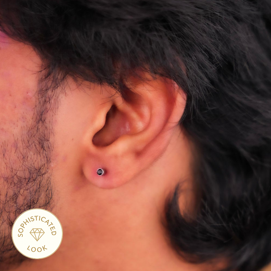 Midnight Bolt Stud Earring - 3 MM - S