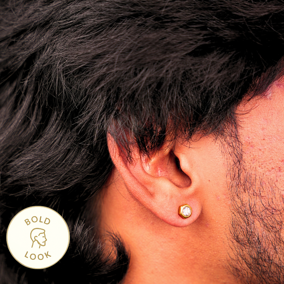 Hexagon Diamond Stud Earring