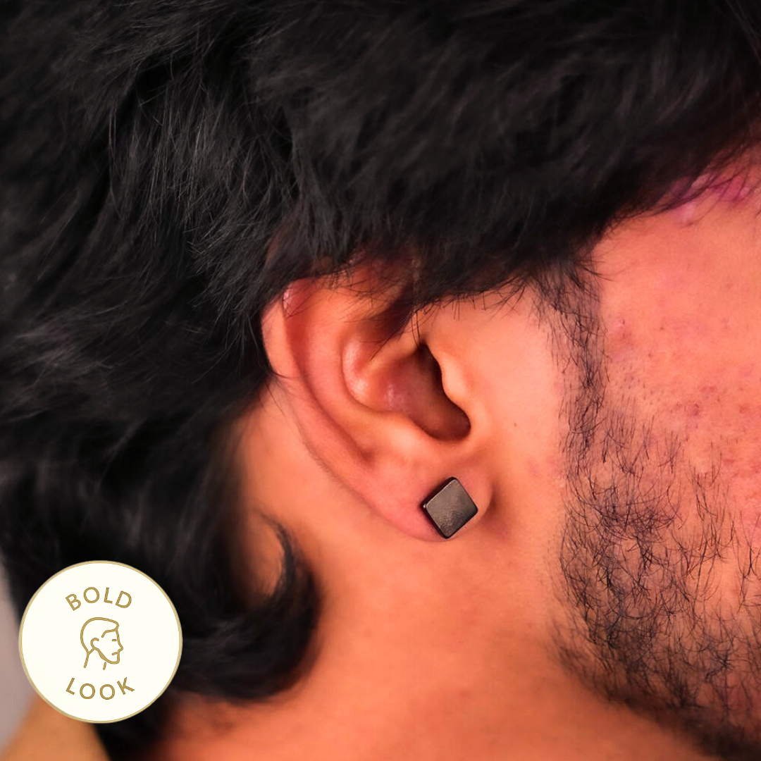 Dumbbell Stud Earring - Black