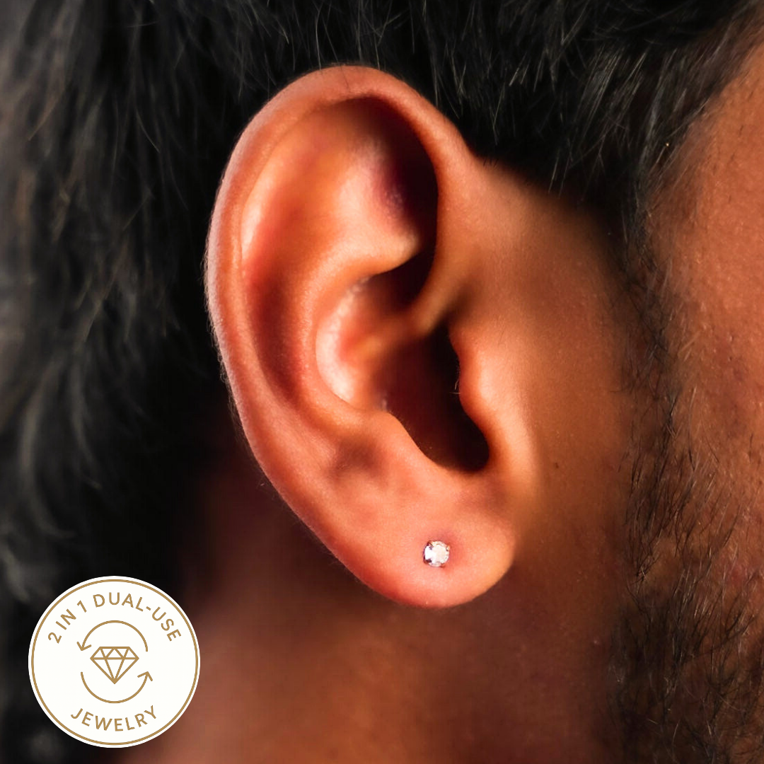 रिवर्सिबल डायमंड ट्विस्ट स्टड इयररिंग्स - 3 MM