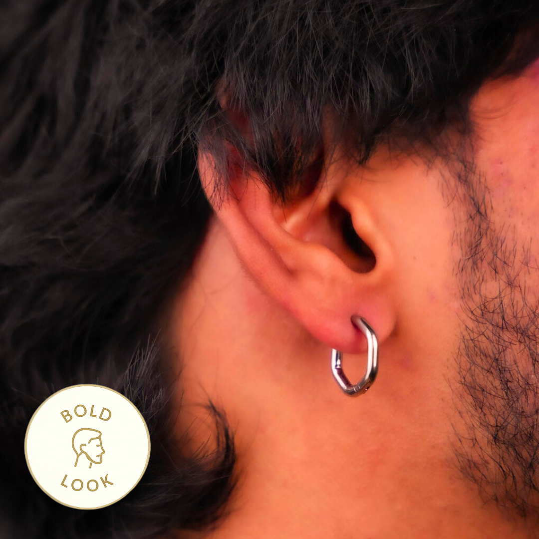 Hexagon Hoop Earring - Silver Tone