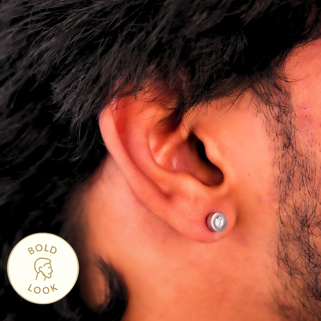 डिस्क गोल डायमंड स्टड इयररिंग्स - सिल्वर