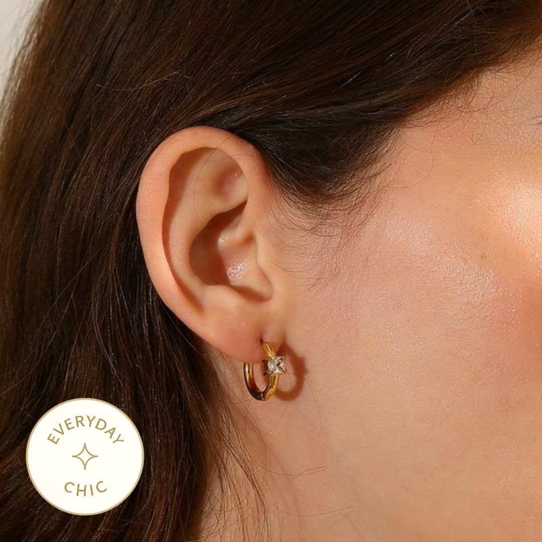 Sparkle Huggie Hoop Earring - Square