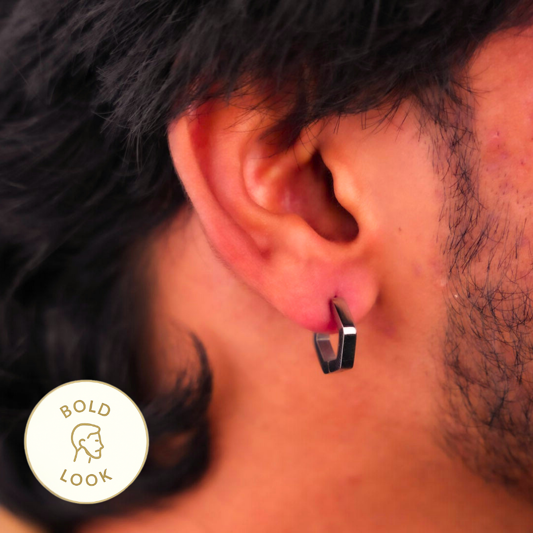 Bold Hexagon Hoop Earring - Silver Tone