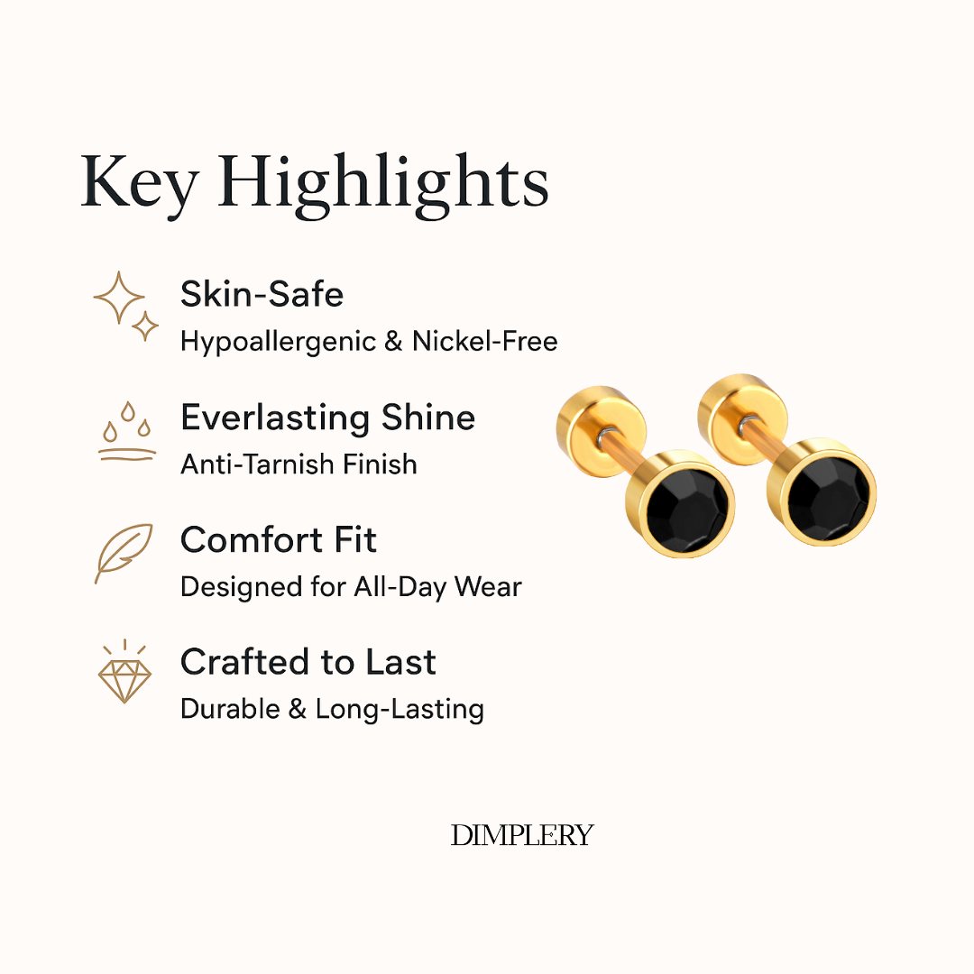 Midnight Bolt Stud Earring   - 4 MM