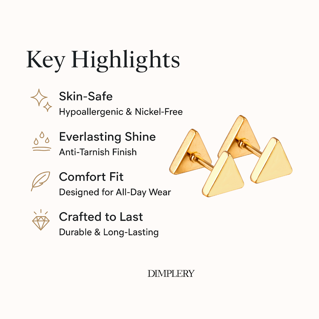 त्रिभुज स्टड इयररिंग्स - सोना
