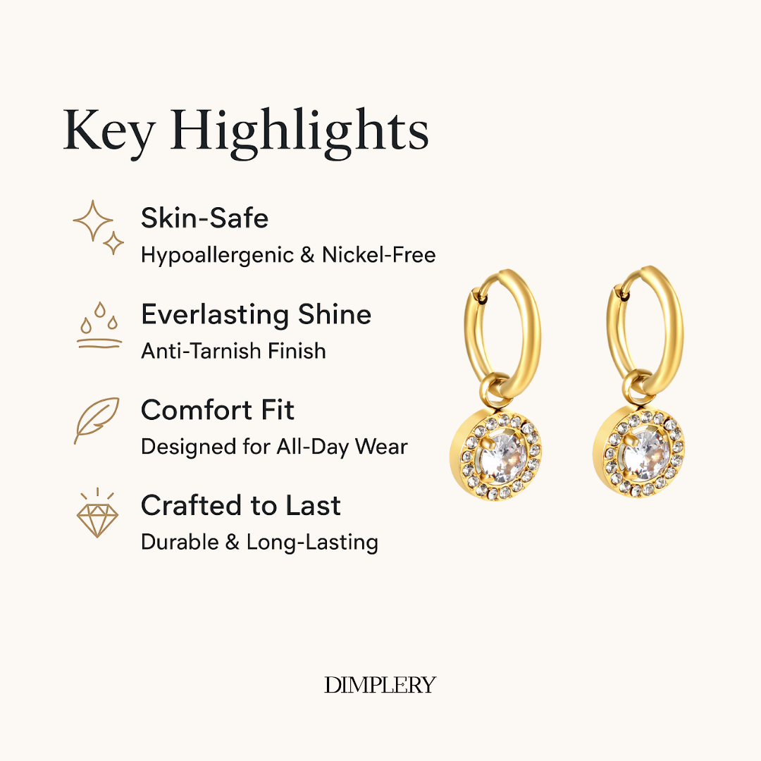गोल डायमंड हूप इयररिंग्स - सफ़ेद