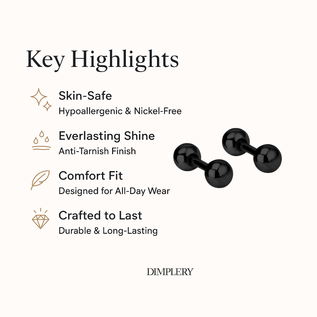 ऑर्ब ब्लैक स्टड इयररिंग्स - 4 MM