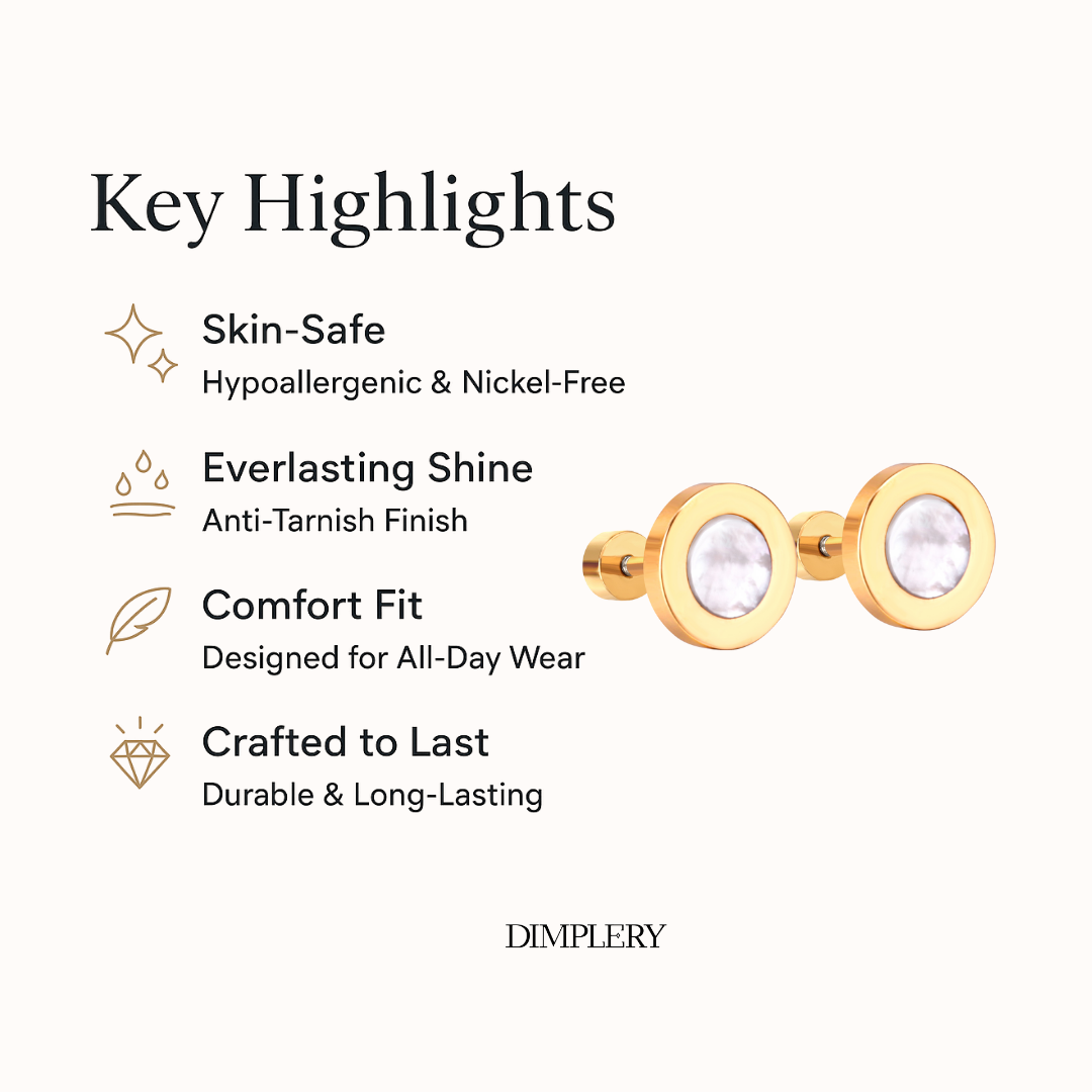 गोल्डन डिस्क लुमिना स्टड इयररिंग्स - 10 MM