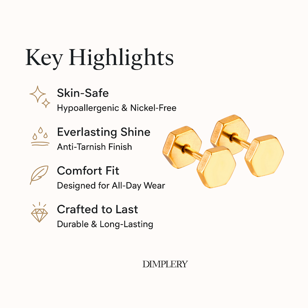 पेंटागन स्टड इयररिंग - सोना