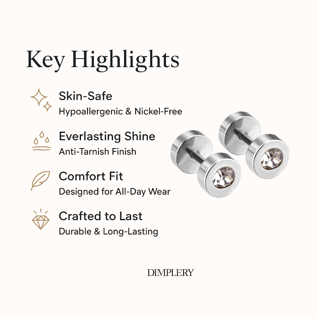 डिस्क गोल डायमंड स्टड इयररिंग्स - सिल्वर