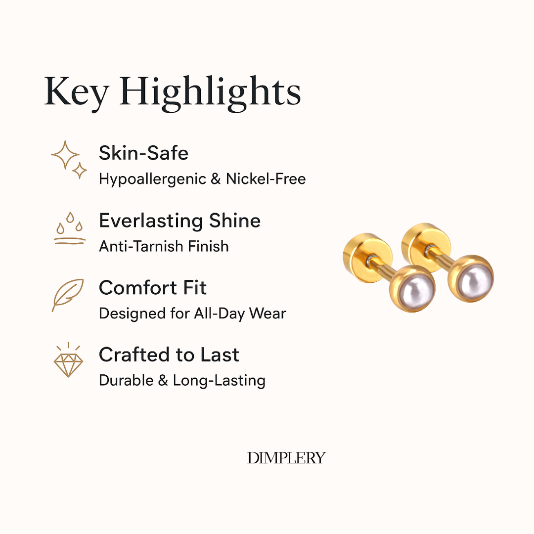 गोल्डन पर्ल लुमिना स्टड इयररिंग्स - 4 MM