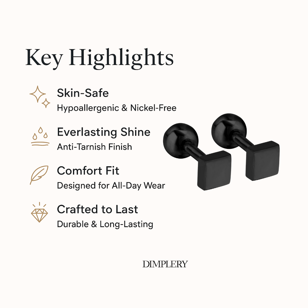 चौकोर काले स्टड इयररिंग्स