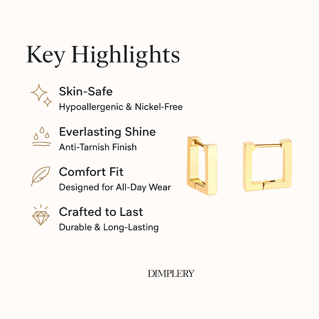 स्क्वायर हूप इयररिंग्स - सोना 