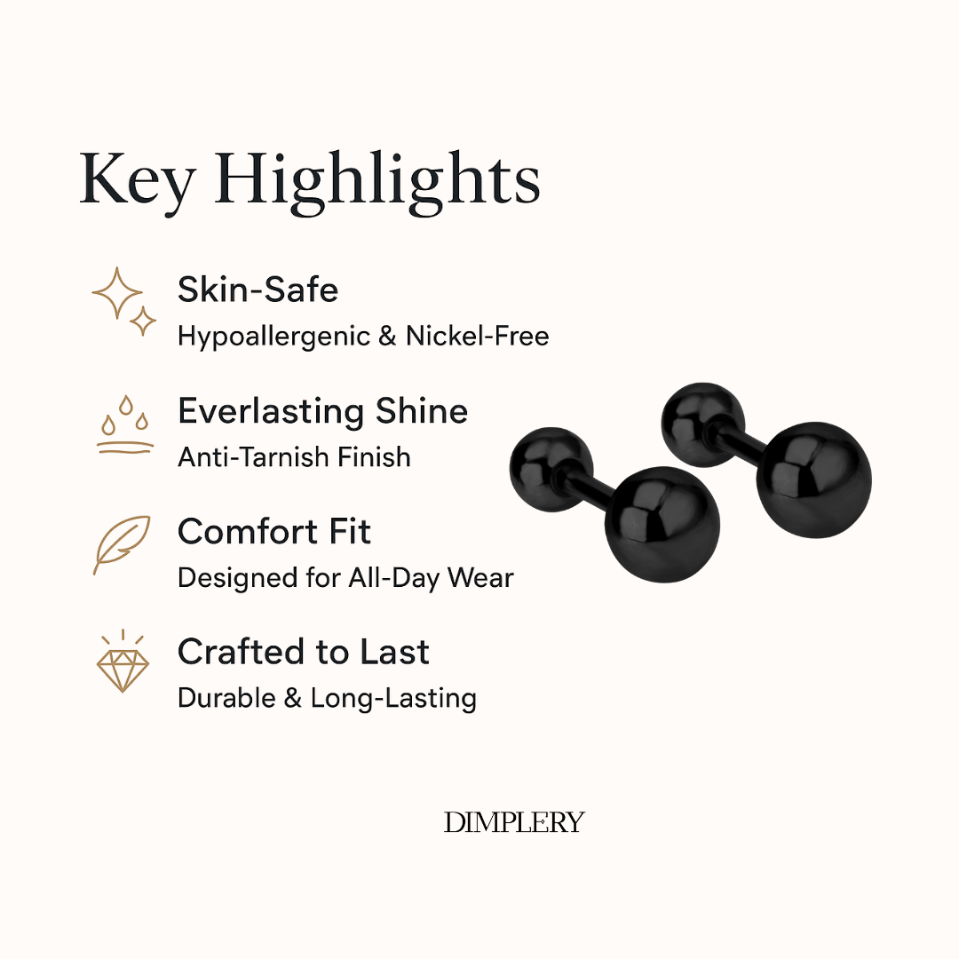 ऑर्ब ब्लैक स्टड इयररिंग्स - 5 MM