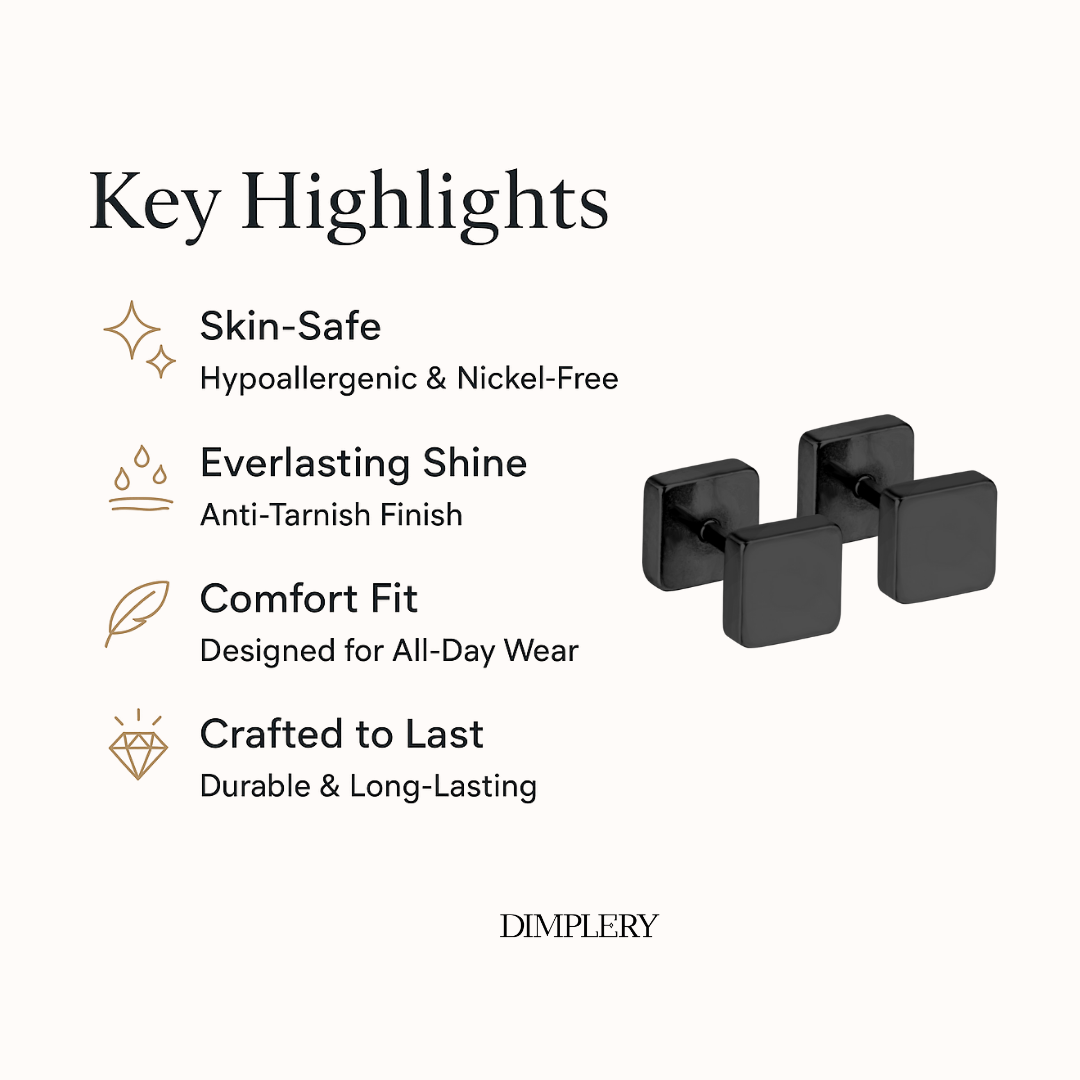 डंब बेल स्टड इयररिंग्स - काला