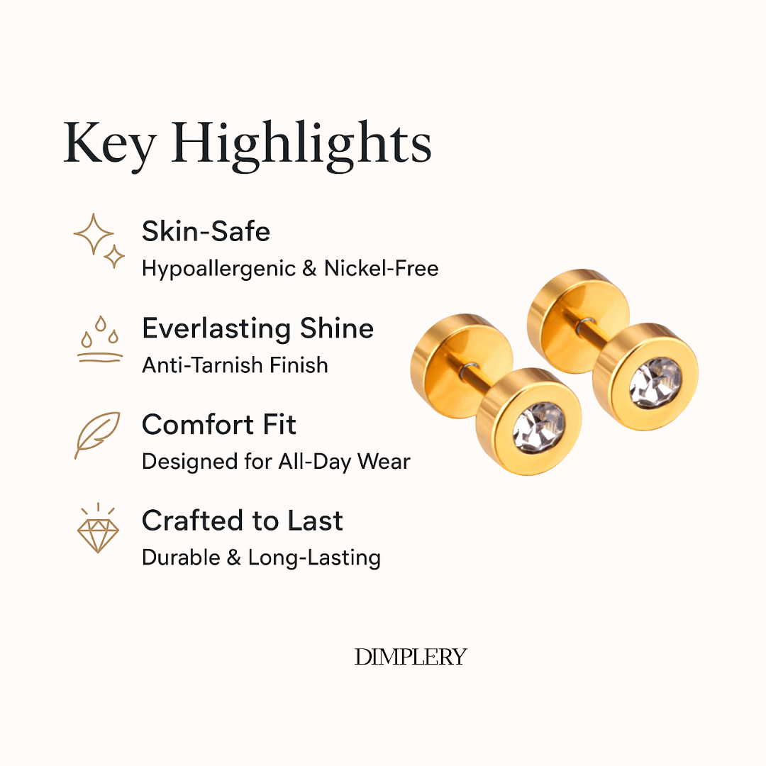डिस्क डायमंड स्टड इयररिंग्स - गोल्ड