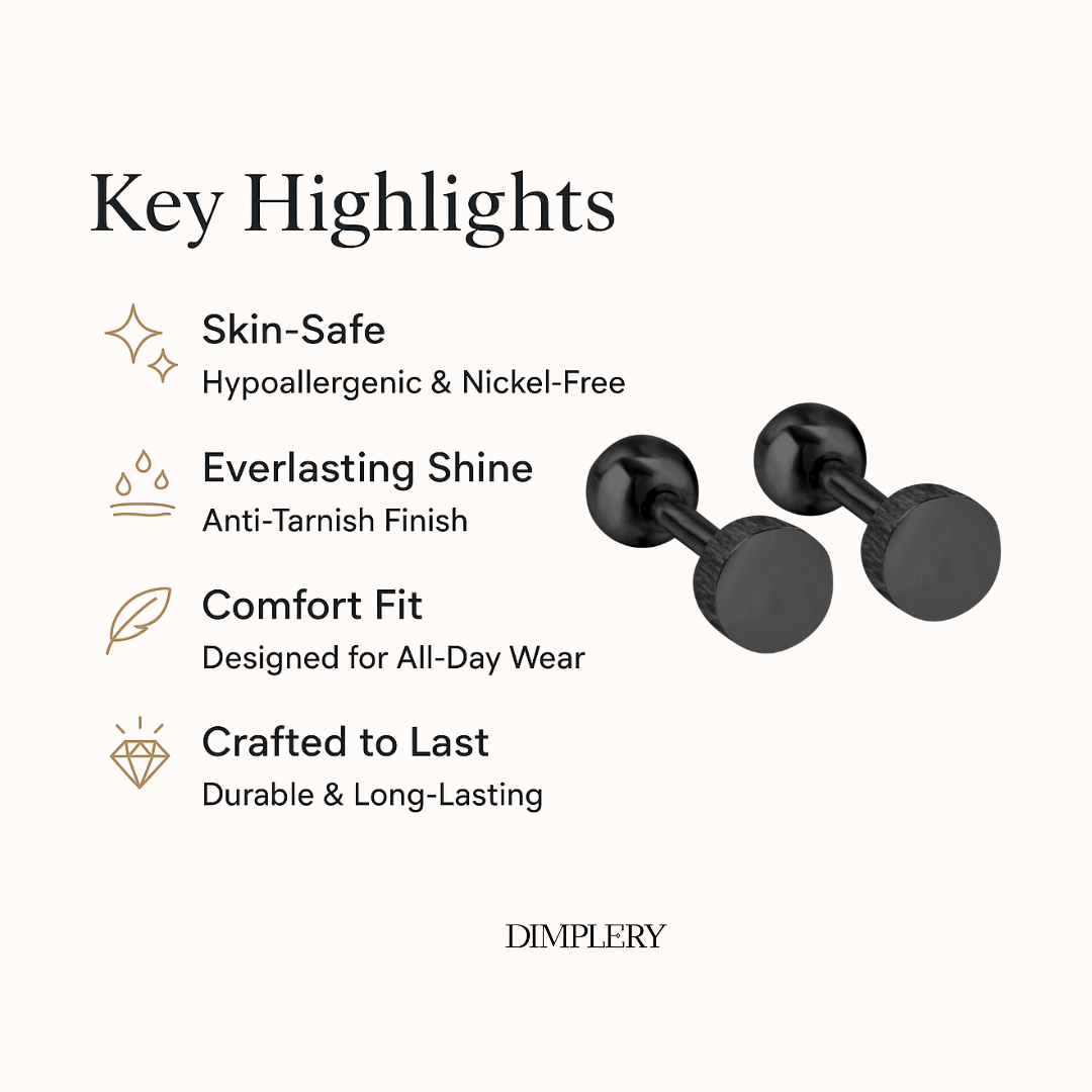 गोल काले स्टड इयररिंग्स