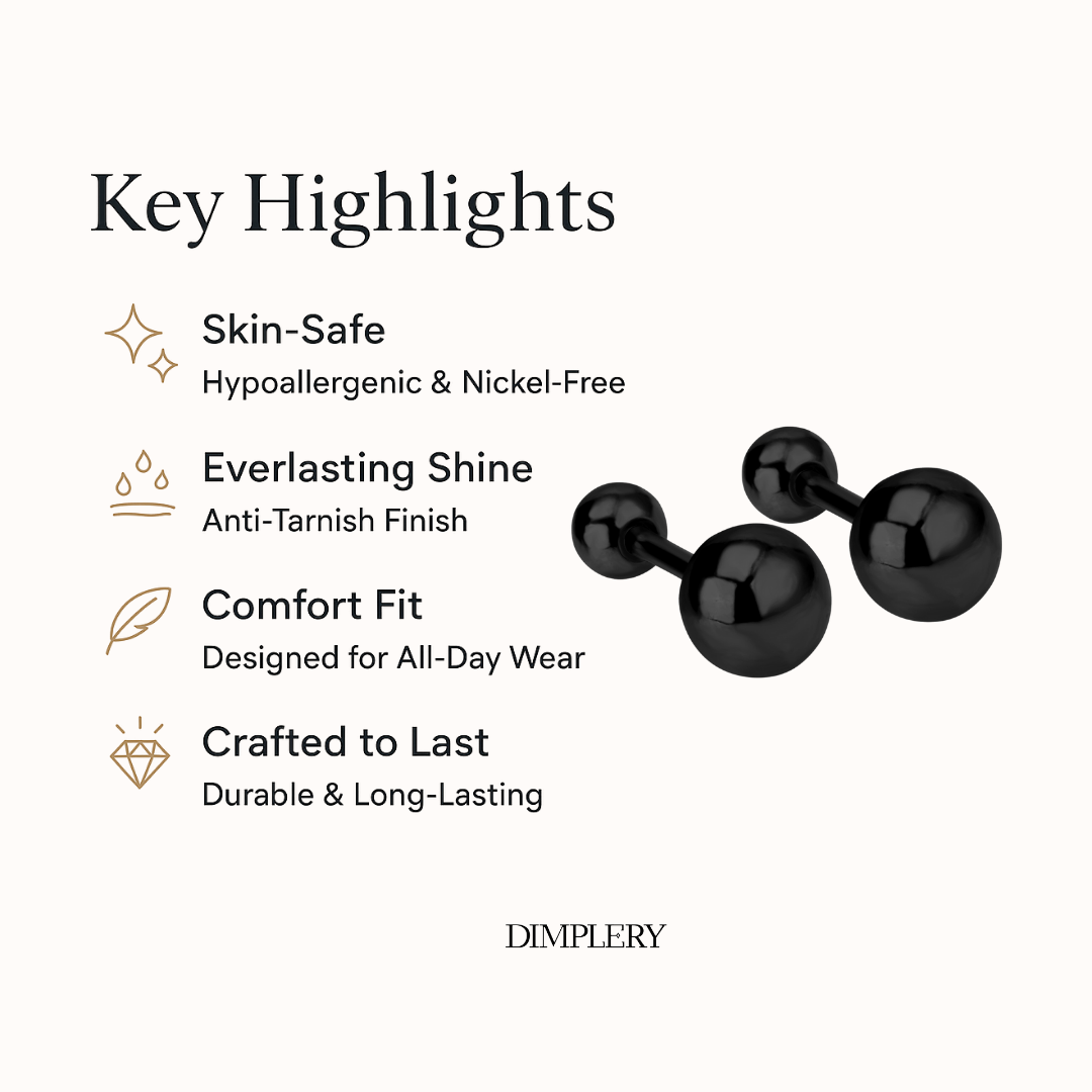 ऑर्ब ब्लैक स्टड इयररिंग्स - 7 MM