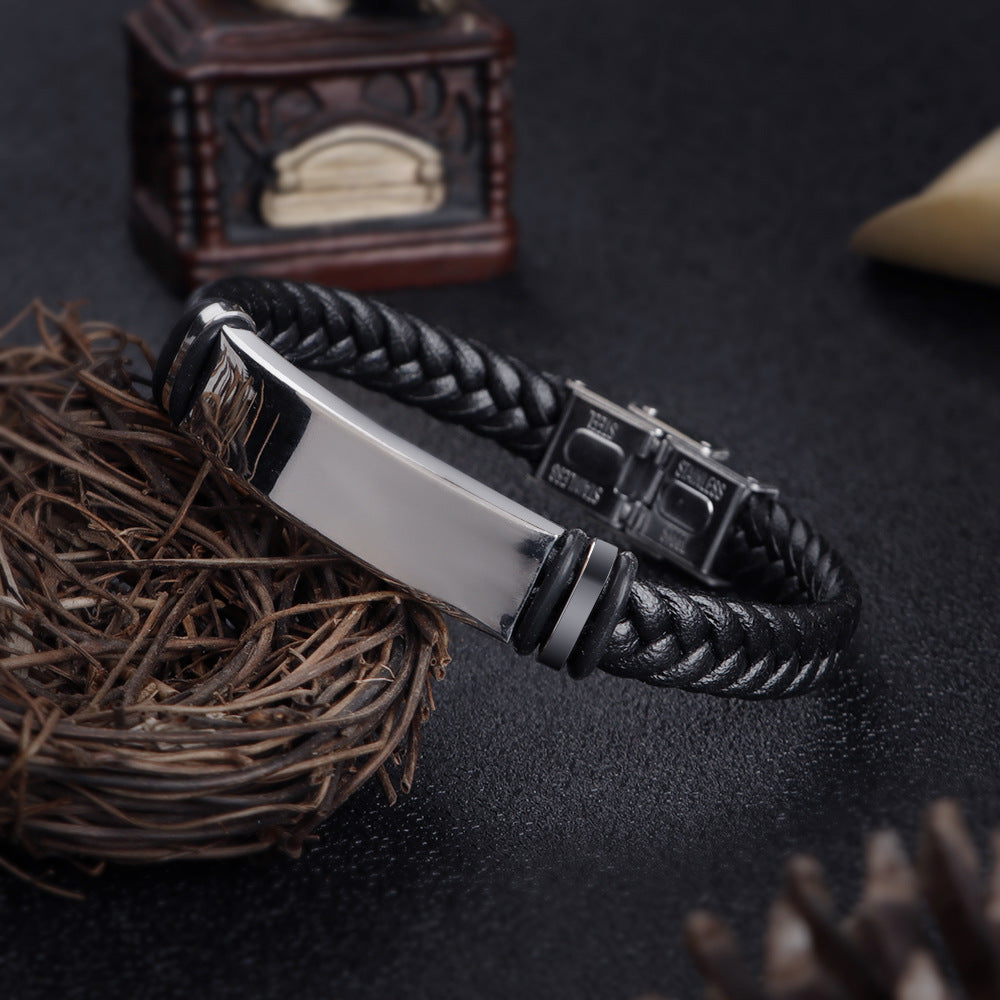 Engravable Leather Bracelet - Black