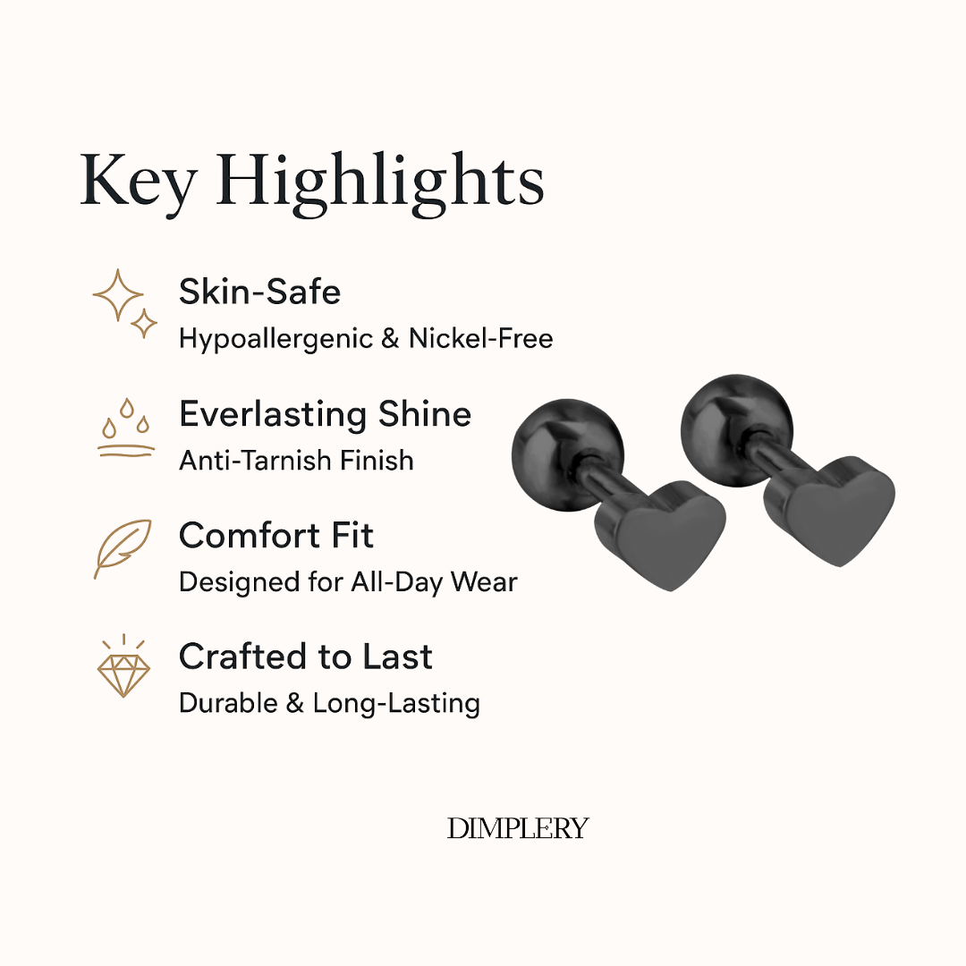 Heart Black Stud Earring