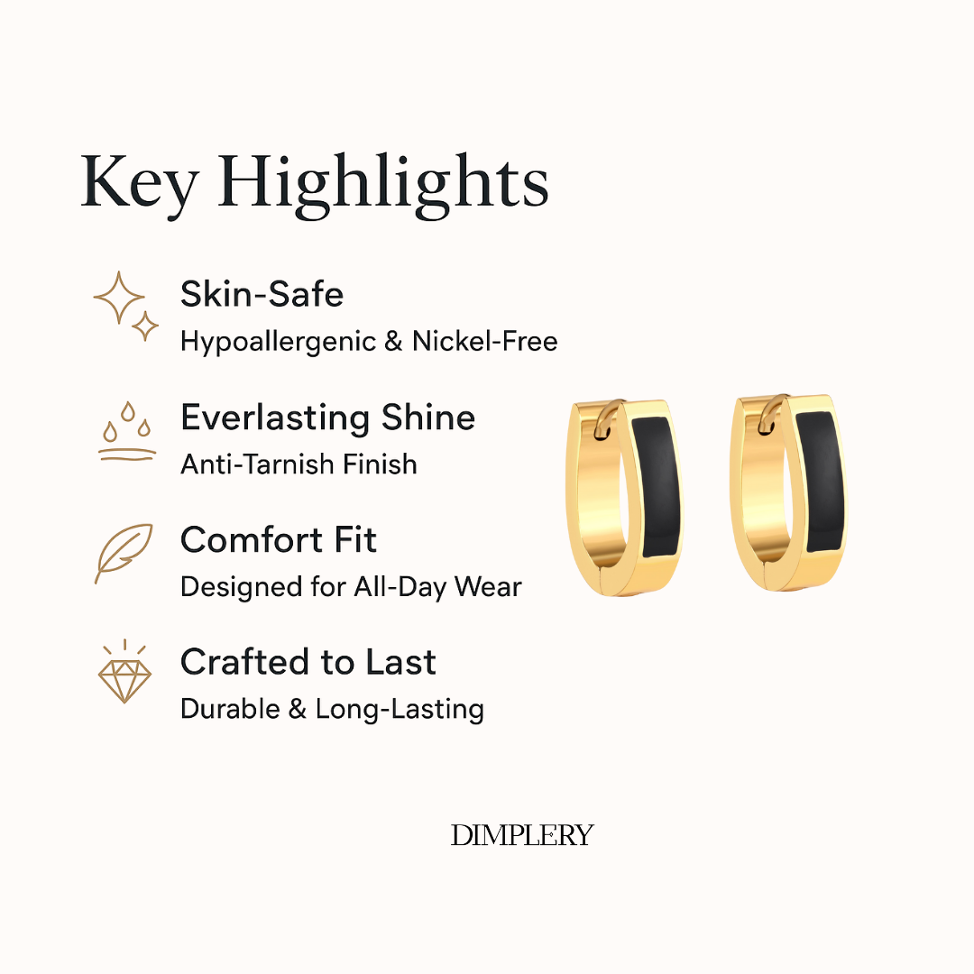 Oval Black Hoop Earring - Gold