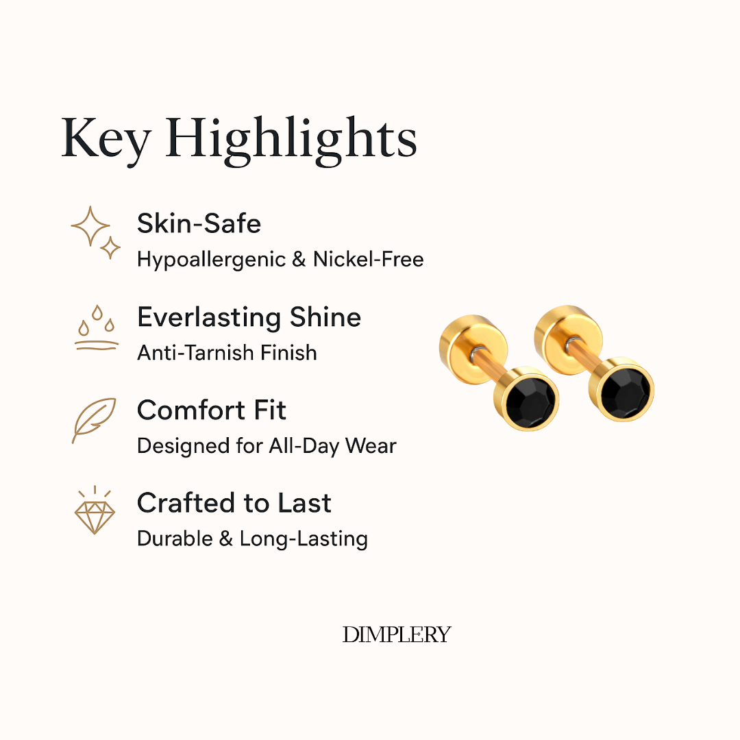 Midnight Bolt Stud Earring  -  3MM