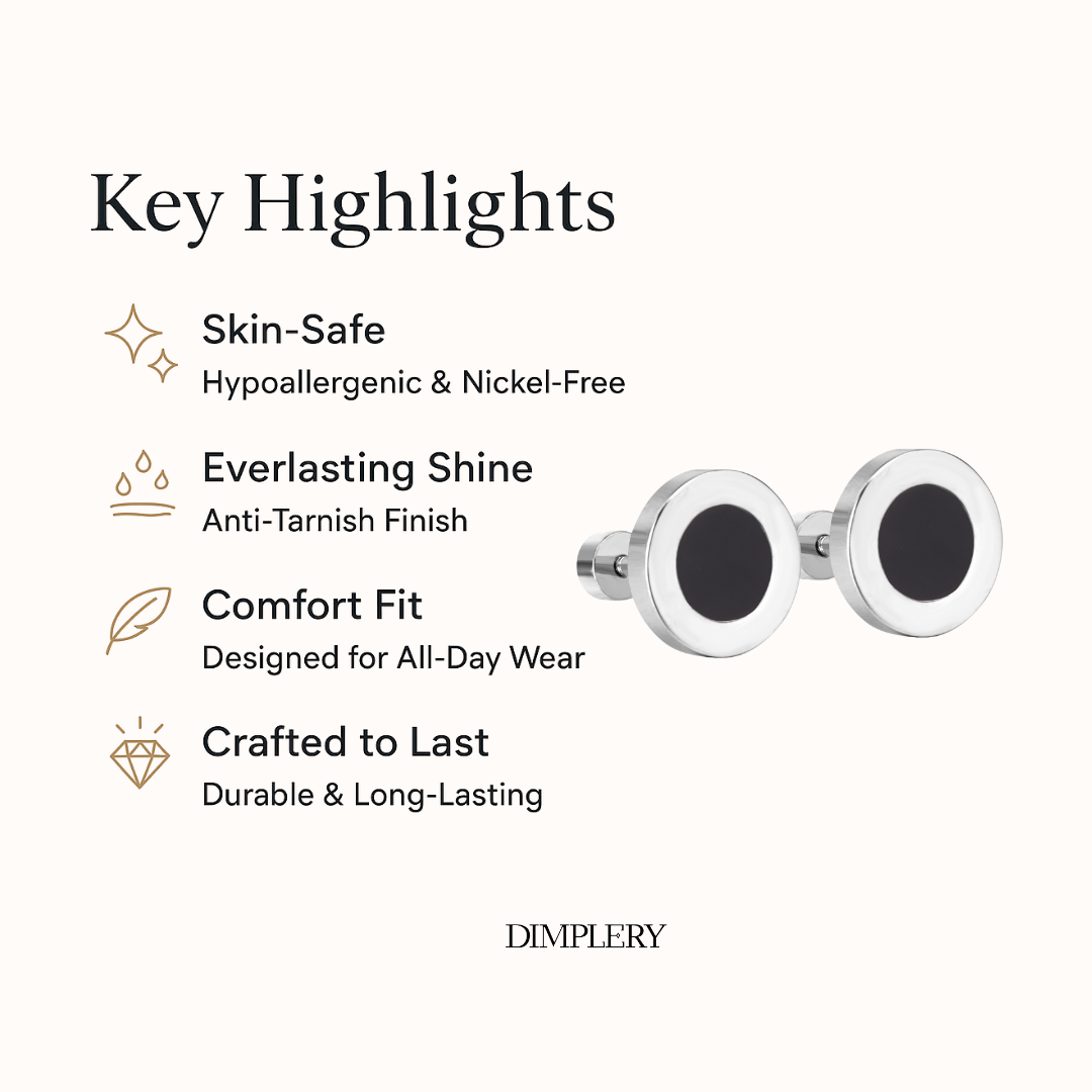 सिल्वर डिस्क ब्लैक स्टड इयररिंग्स