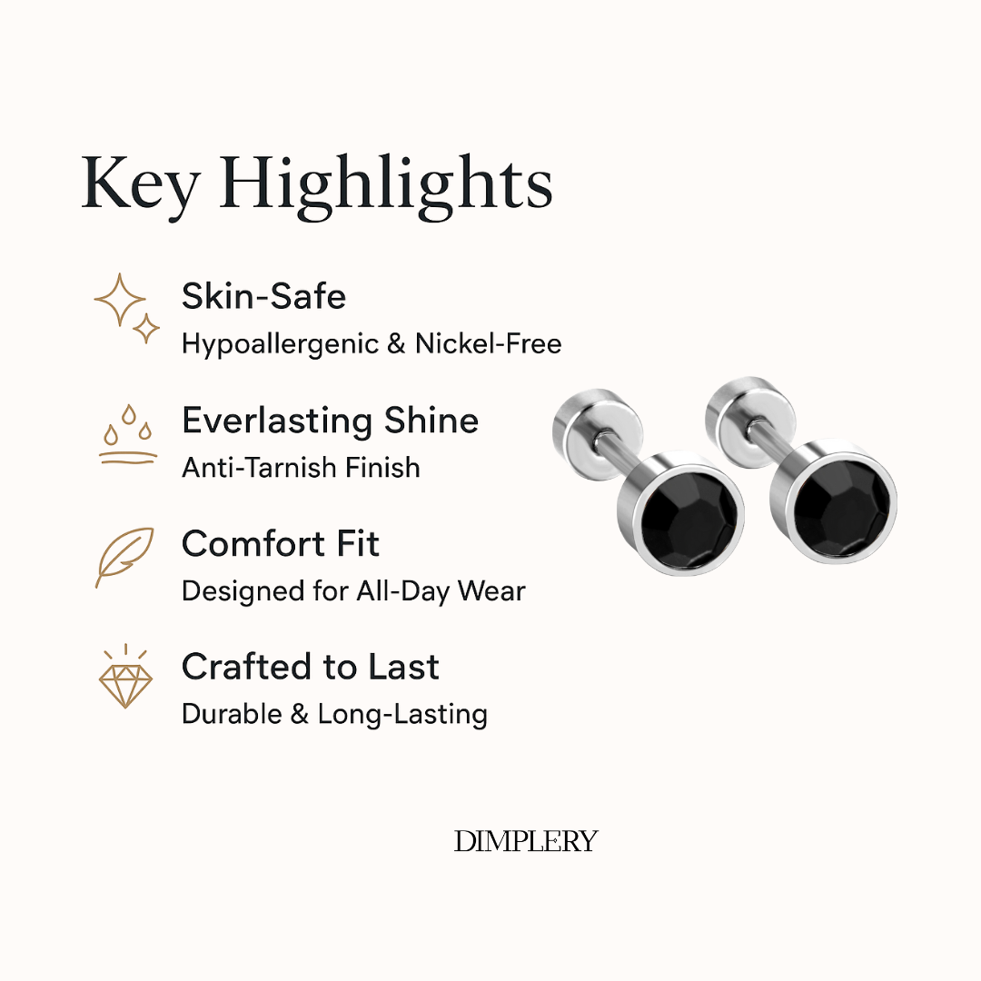 Midnight Bolt Stud Earring - 3 MM - S