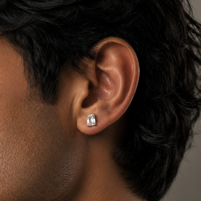 Rectangle Diamond Stud Earring
