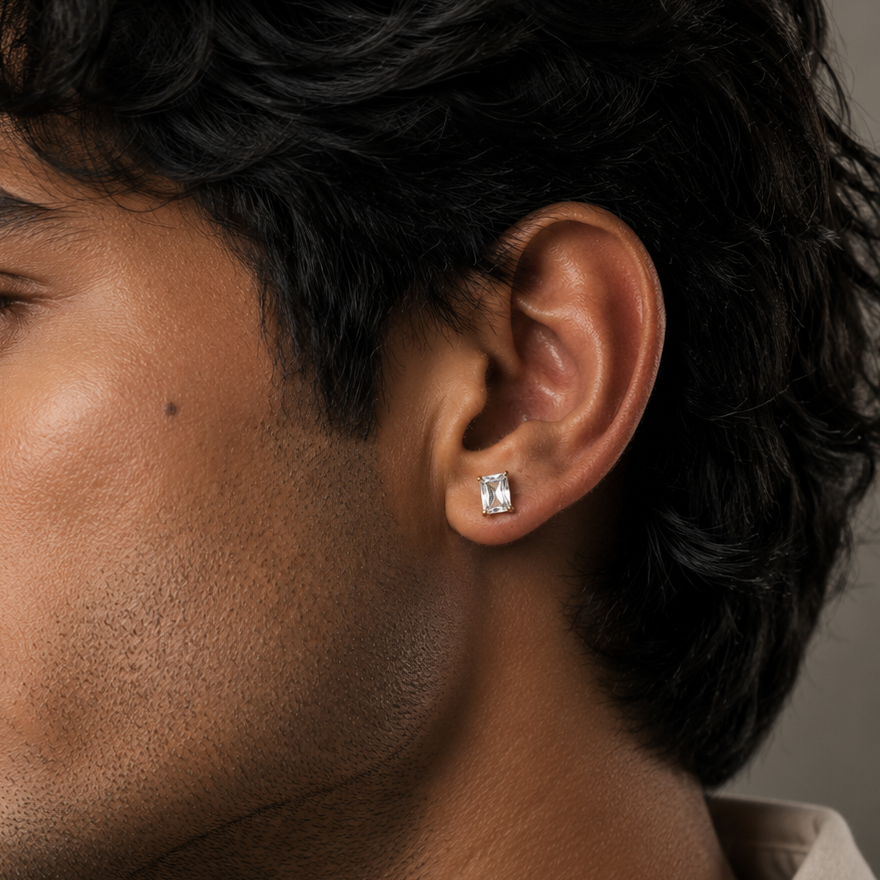 Rectangle Diamond Stud Earring