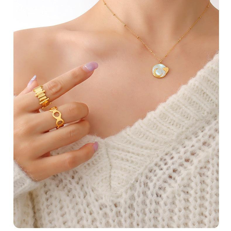 Moon Heart White Enamel Necklace