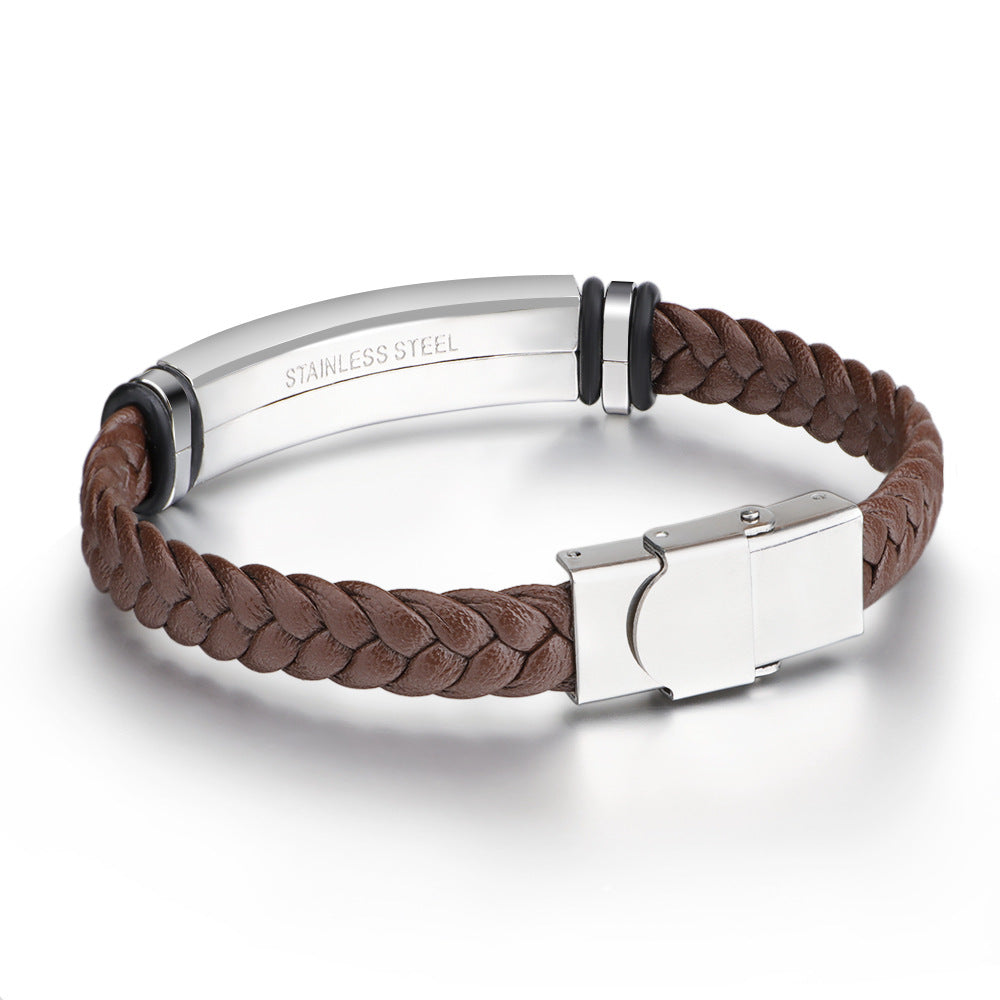 Engravable Leather Bracelet - Brown