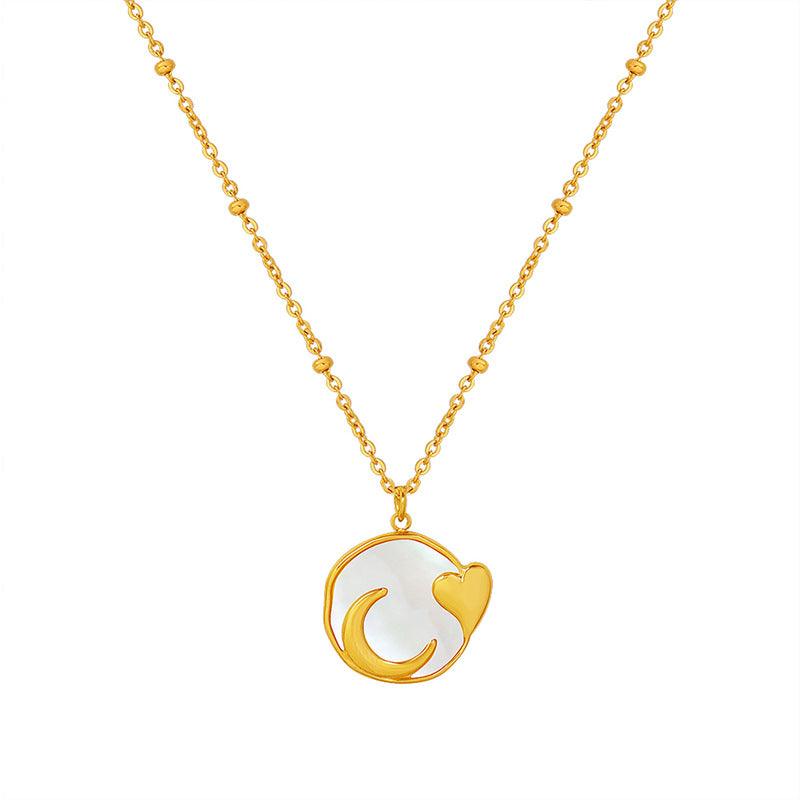 Moon Heart White Enamel Necklace